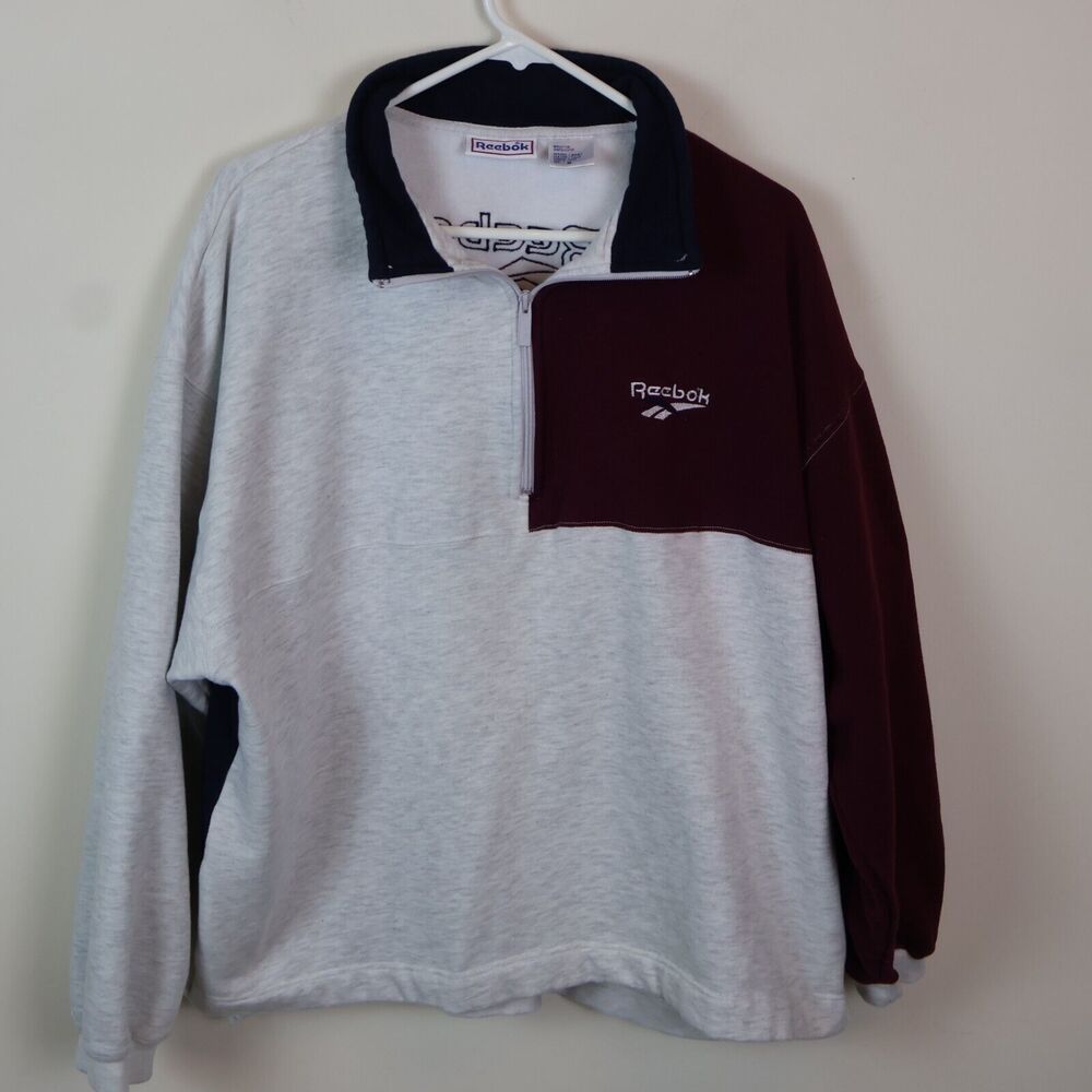 VTG Reebok Sweatshirt Mens Medium Gray Purple Spellout Colorblock 90s Boxy